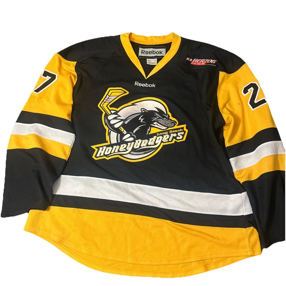 Vintage Reebok Long Beach Honey Badgers Hockey Jersey Electricing Mens XL